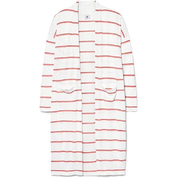 CAbi Stroll Longline Cardigan White Orange Stripe Small Lightweight Basic Staple - Picture 1 of 8